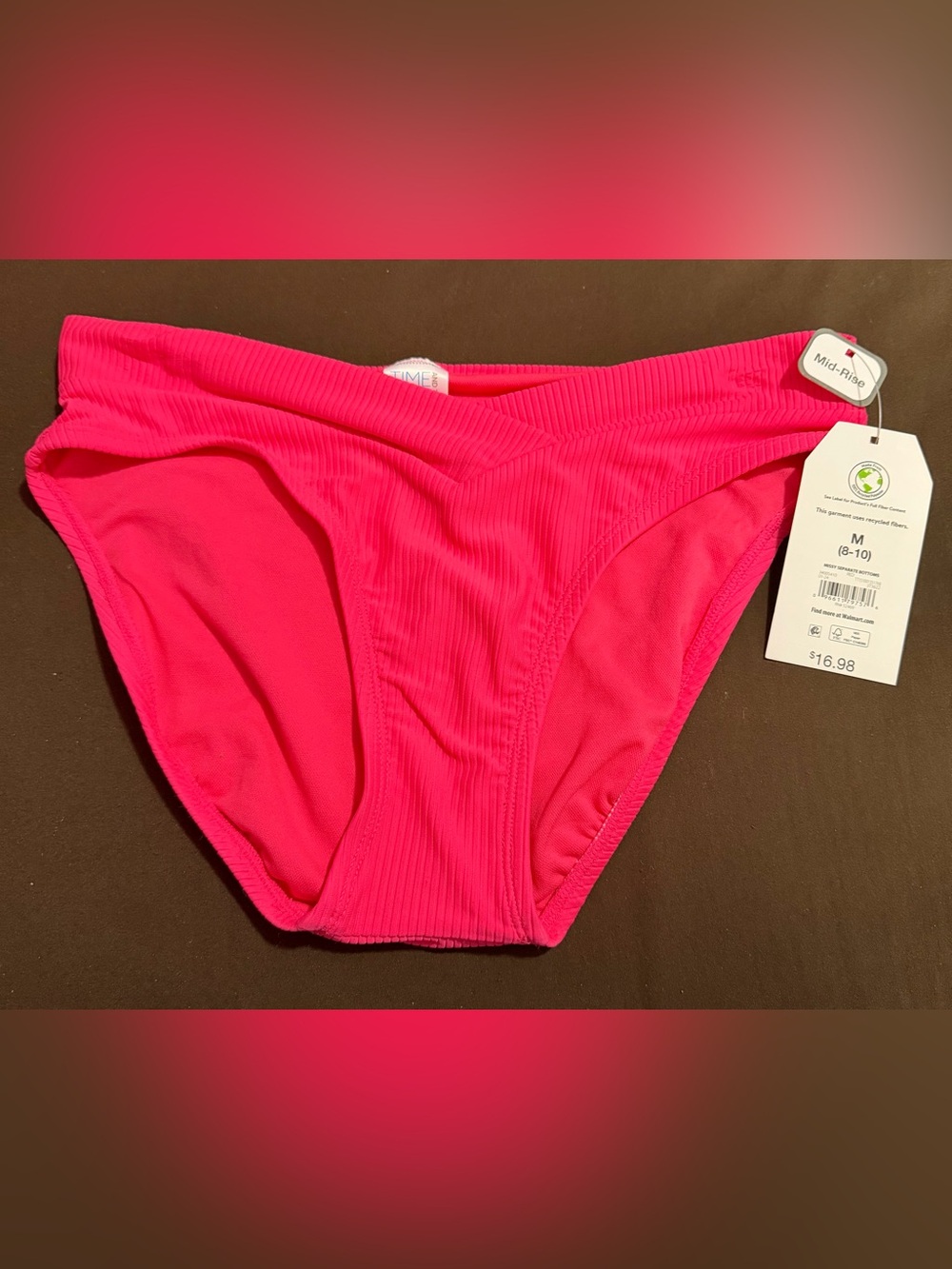 NWT. Time and Tru Pink Ribbed V-Front Bikini Bottom